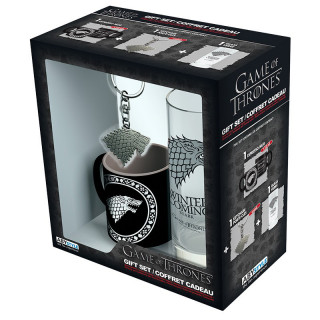 GAME OF THRONES - Pck Glasses 29cl + Keyring + Mini Mug "Stark" Cadouri