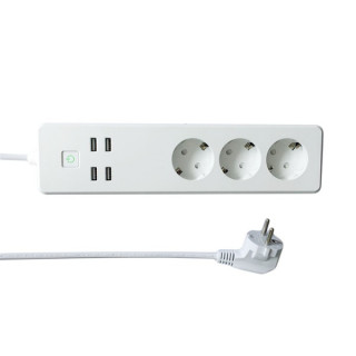 Woox Smart Home Smart Distributor - R4028 (3 pcs Schuko, 4 pcs USB, overcurrent sensor, timer, 1.8m, Wi-Fi, remote front Acasă