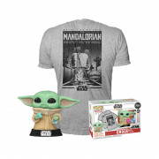 Funko Pop! & Tee (Adult): Disney SW The Mandalorian - Mando Grogu with Cookie Flocked (SE) Vinyl Figurina si tricou (L) 