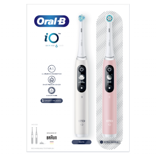 Oral-B iO6 Electric Toothbrush DuoPack White + Pink Acasă