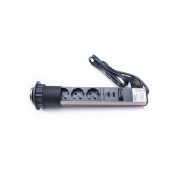 TOO PPS-305-3C IP20, 3x 2P+F, 2x USB-A, chrome, table-mountable socket distributor 