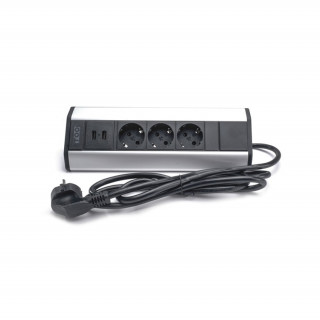 TOO VPS-315-3S IP20, 3x 2P+F, 2x USB-A, silver, desktop-mountable socket distributor PC