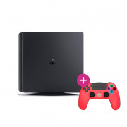 PlayStation 4 (PS4) Slim 500 GB (Second Hand) + Freaks and Geeks - Controler fără fir - Roșu (140142)  