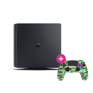 PlayStation 4 (PS4) Slim 500 GB (Second Hand) + Freaks and Geeks - Controler wireless - Camo verde (140142d) PS4