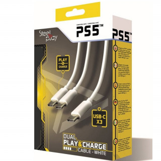 Cablu Steelplay Dual Play &amp; Charge pentru controler PS5 - Alb PS5