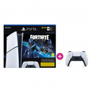 PlayStation 5 Digital Edition (Slim) Fortnite Cobalt Star bundle + DualSense (alb-negru) 