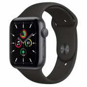 Apple Watch SE GPS, 44mm Space Gray aluminum Case with Black Sport Band Regular 