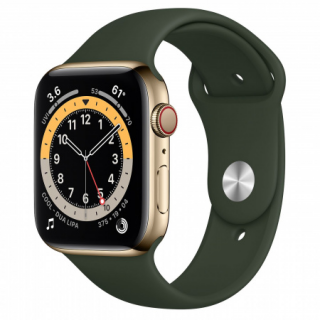 Apple Watch S6 GPS Cellular, 44mm Gold Stainless Steel Case with Cyprus Green Mobile