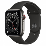 Apple Watch S6 GPS Cellular, 44mm Graphite Stainless Steel Case with Black Spo 