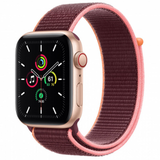 Apple Watch SE GPS Cellular, 44mm Gold aluminum Case with Plum Sport Loop Mobile