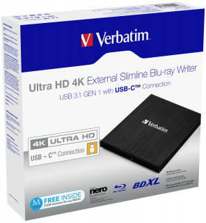 Verbatim Ultra HD 4K External Slimline Blu-ray Writer (43888) PC