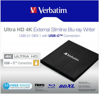 Verbatim Ultra HD 4K External Slimline Blu-ray Writer (43888) PC