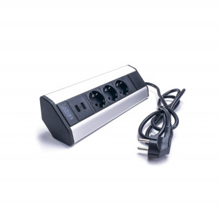 TOO VPS-315-3S IP20, 3x 2P+F, 2x USB-A, silver, desktop-mountable socket distributor PC